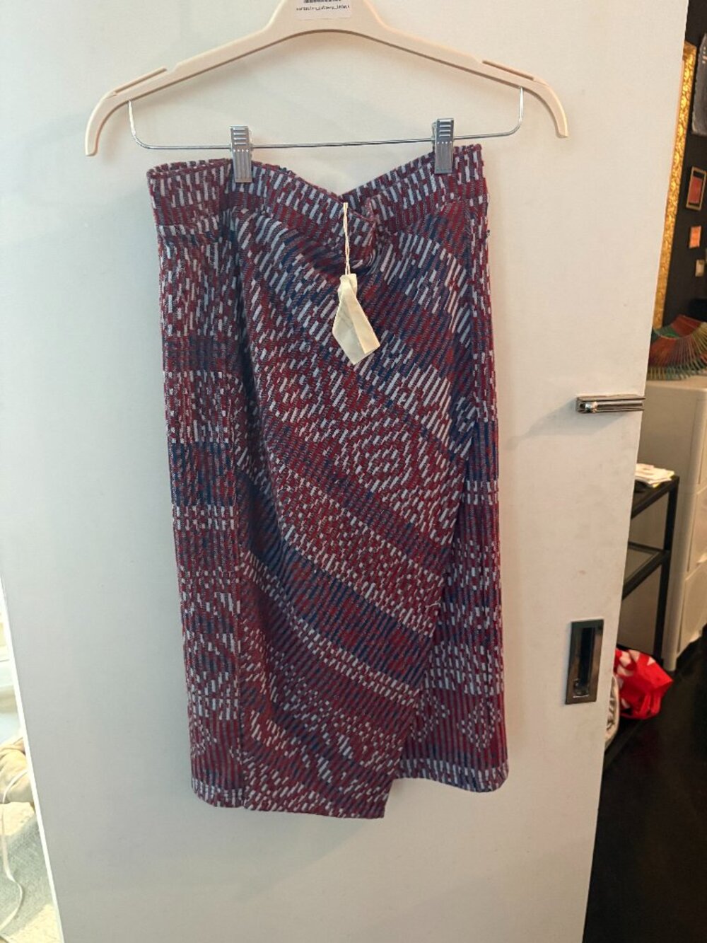 Maeve Anthropologie NWT Woven Skirt Red Navy Sz M